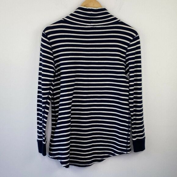 J. Crew Factory Blue Striped Waffle Knit Cowl Neck Pullover Sweater Women XS - Picture 2 of 7